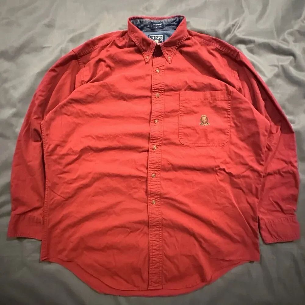 Vintage 90s Chaps Ralph Lauren Shirt Mens Large Crest Crown Logo Red Button Down